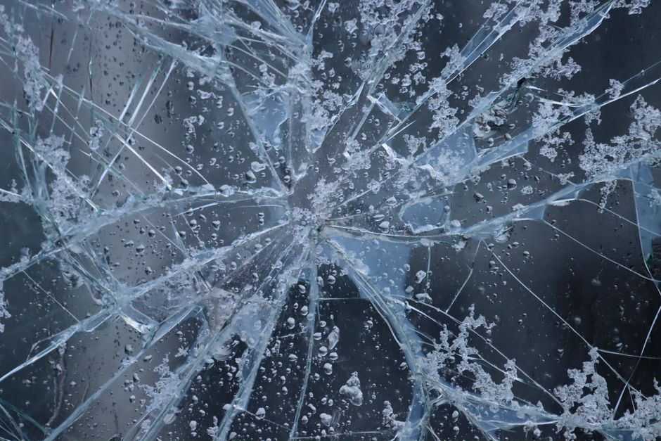 Broken car windshield crack